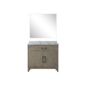 English Elm Grey Oak Single Bath Vanity 36in W x 22in D with Carrara Marble Top, Soft-Close Storage & 34in Mirror B2731S01462