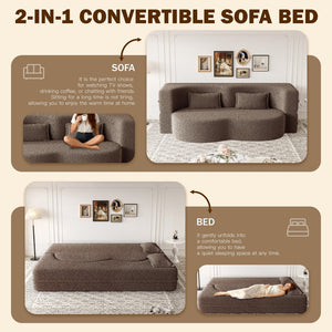English Elm Modern Corduroy Floor Sofa Foldable Twin Sleeper Foam Filled for Dorms and Playrooms Brown W1885P446605