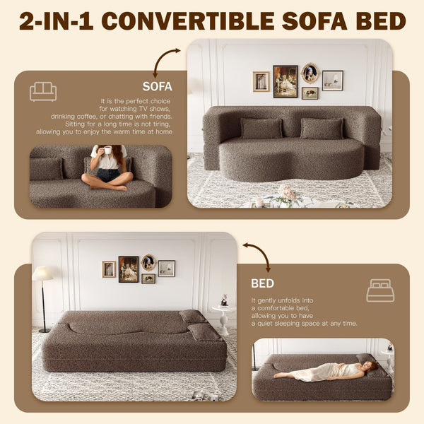 English Elm Modern Corduroy Floor Sofa Foldable Twin Sleeper Foam Filled for Dorms and Playrooms Brown W1885P446605