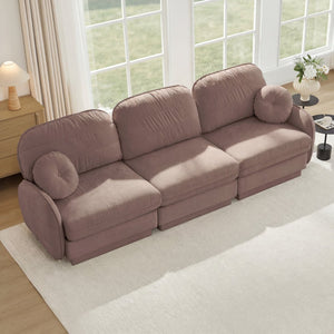 English Elm 105"chenille Cloud Sofa Quilted Plush Three Seater with Deep Cushions for Living Room Rose Dust W714S01777