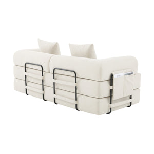 English Elm UNITED modular foldable sofa with metal frame, corduroy upholstery, side pocket & quick assembly convenience Beige W1568P374080