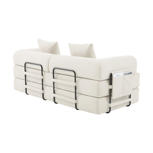 English Elm UNITED modular foldable sofa with metal frame, corduroy upholstery, side pocket & quick assembly convenience Beige W1568P374080