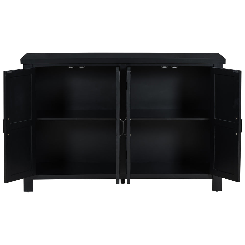 English Elm U_STYLE Mid-Century 4-Door Storage Sideboard with Adjustable Shelves, Retro Handles, Sturdy Pine Legs Black N711P218615B
