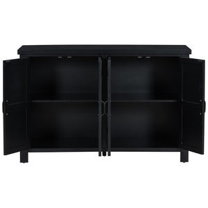 English Elm U_STYLE Mid-Century 4-Door Storage Sideboard with Adjustable Shelves, Retro Handles, Sturdy Pine Legs Black N711P218615B