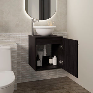 English Elm Clyde Wall-Mounted Floating Vanity 18" Wide Black Wenge with Wessel Sink, One Shelf, Minimalist Design B200P335376