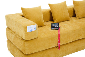 English Elm UNITED Folding Sofa Bed with Removable Cover Zipper, Chenille Memory Foam Sleeper for Small Spaces Yellow W1568P293806