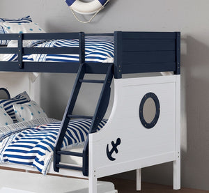 English Elm Twin Over Full Bunk Bed With Trundle - Modern Nautical Design, Safety Rails, And Space-Saving Solution B2741S00490-GIGA