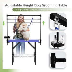 English Elm 36''large Folding Dog Grooming Table with Arm Noose Mesh Tray for Home Pet Care W3587P358723