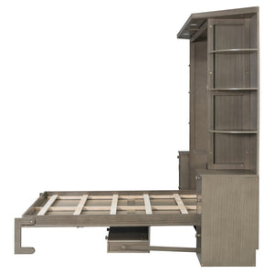 English Elm Queen Murphy Bed with Integrated Desk Cabinet Storage Wall Unit for Home Office Gray LP000739AAE