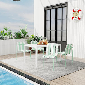 English Elm Summer 5 Piece Outdoor Dining Set Waterproof Pp Stackable Chairs Rust Proof Metal Legs W3450S00114