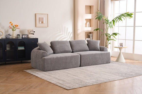 English Elm LY-024GY Plush 4-Seater Compression Sofa in Gray Crochet Yarn Fabric with 4 Pillows, Breathable Comfort 103" wide W2231S00017