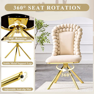 English Elm Set of 2 Sculptural Bubble Back Velvet Dining Chairs with Electroplated Metal Legs Beige,Gold W1512P491562