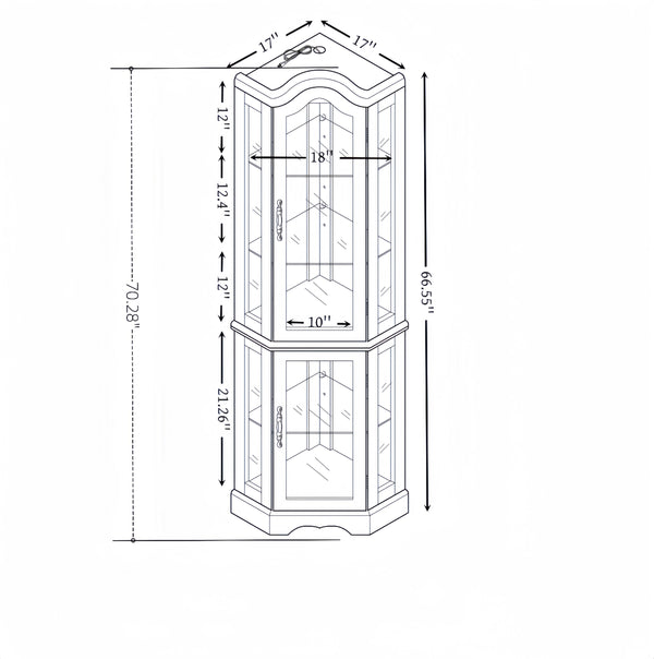 English Elm Lighted Corner Curio Cabinet - Elegant Cherry Display Case With Adjustable Shelves & Integrated Lighting W1758P294650