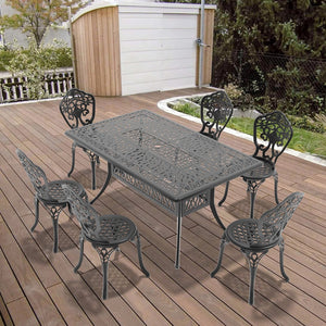 English Elm 7-Piece All-Weather Cast Aluminum Dining Set With Black Frame - Stylish, Durable, And Versatile Outdoor Furniture W1710S00234