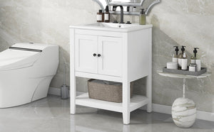 English Elm 24" Modern Sleek Bathroom Vanity with Ceramic Sink, Solid Wood Frame, Waterproof Finish and Open Shelf Storage White N725P246473K