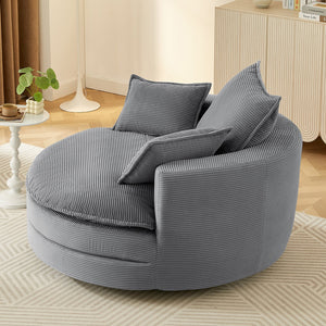 English Elm 360° Oversized Swivel Lounge Chair with 38" Deep Seat Dual-Layer Cushion Corduroy Accent Pillows Grey N719S002100E