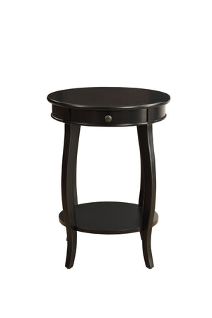 English Elm Alysa Round Black Accent Table with Drawer & Shelf, Cabriole Legs, Durable Wood Veneer Design B2726P404288