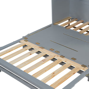 English Elm Queen Size Murphy Bed With Iron Legs - Modern Gray Design, Space-Saving Solution For Compact Living N820S00035E-GIGA