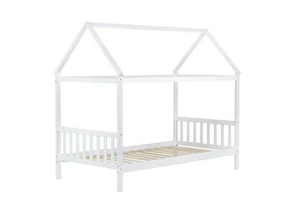 English Elm Twin House Bed with Headboard and Footboard — Space-Saving Rubberwood Frame, Playful Architectural Design White W504P225951