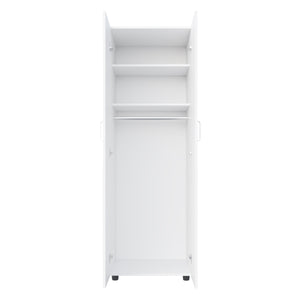 English Elm Armoire, Spacious Engineered Wood Wardrobe with Two Drawers, Hanging Rod and Hidden Storage Appeal White 77.95 L x 18.5 W x 3.15 H B097S00190