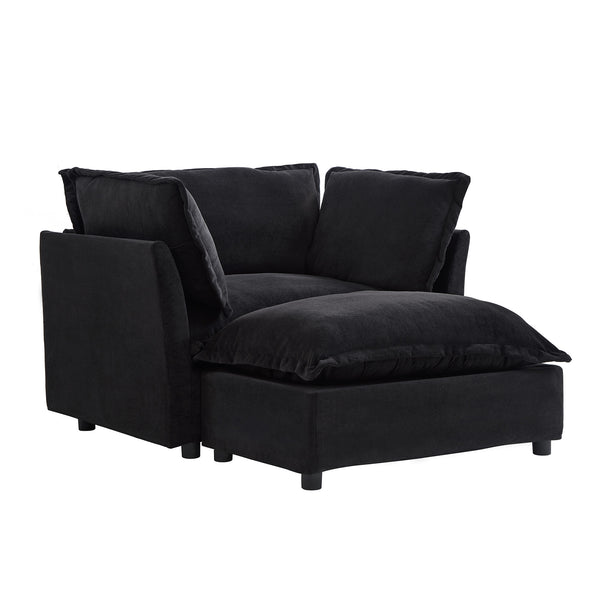 English Elm Modern Armchair Sofa Cozy Chenille Upholstered 47" Chair with Movable Ottoman, Wide Seat Comfortability Black N719P292695B