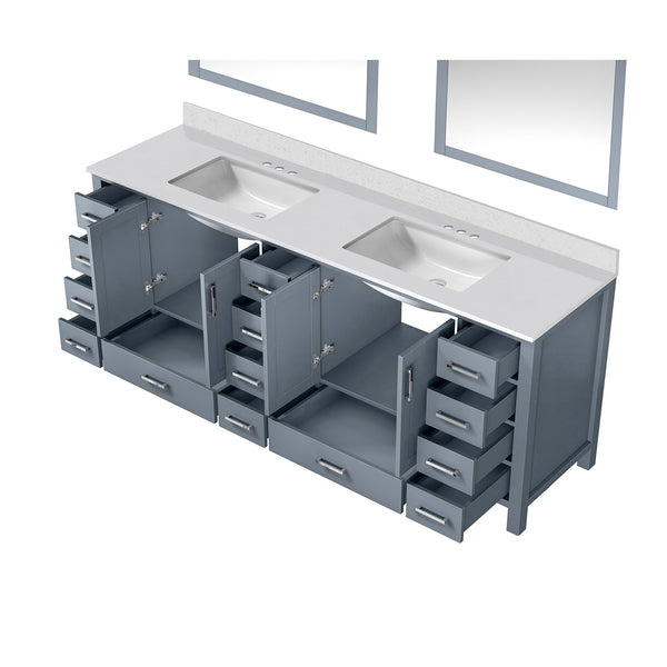English Elm Dark Grey Double Bath Vanity 84" W x 22" D with White Quartz Top, Soft-Close Drawers & Two Mirrors B2731S00849