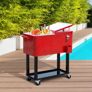 English Elm Outsunny 80 Quart Rolling Ice Chest Cart with Wheels Drain Plug Outdoor Beverage Cooler W2225P217545
