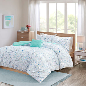 Intelligent Design Abby Modern/Contemporary Metallic Printed and Pintucked Duvet Cover Set ID12-2117 Aqua blue