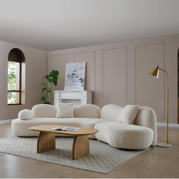 English Elm Modern Curved Modular Sofa – Chic Boucle 5-Seater With Butterfly Backrest, White, 2 Pillows Included W2664S00048