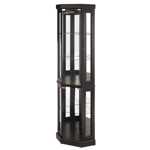 English Elm Lighted Corner Curio Cabinet - Elegant Display Case With Built-In Lighting For Antiques & Collectibles W2275P292657