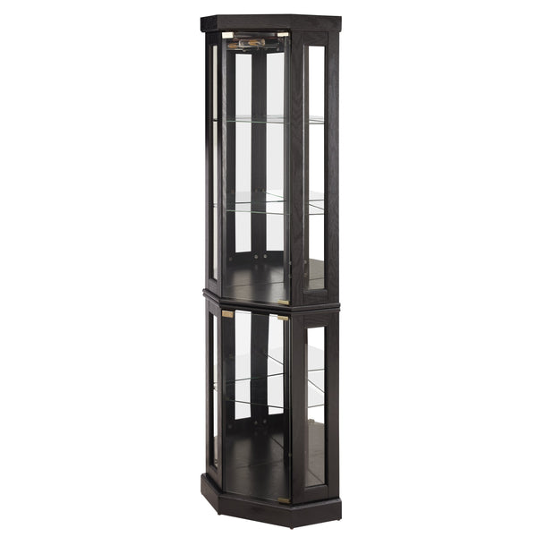English Elm Lighted Corner Curio Cabinet - Elegant Display Case With Built-In Lighting For Antiques & Collectibles W2275P292657