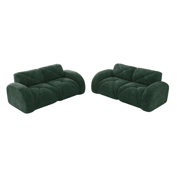 English Elm 2-piece Modular Velvet Sofa Set with Tufted Cloud Cushions for Modern Living Rooms Green W714S01640