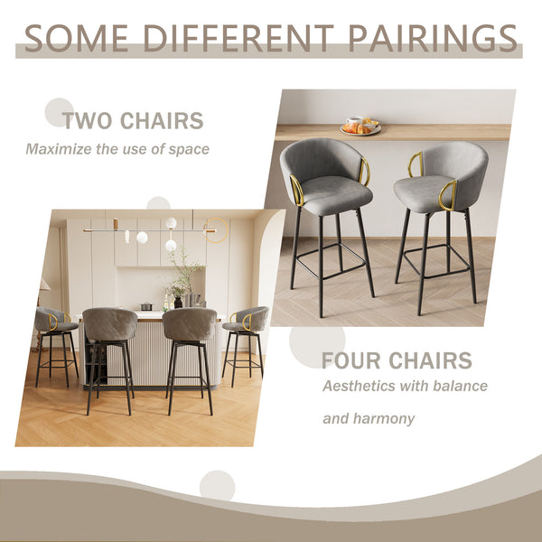 English Elm 30 inch swivel bar chairs set of 2 velvet padded high stools with metal legs, compact, comfy, stable design Grey+Black W1727P206870