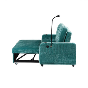 English Elm 53.9" Modern Loveseat Pull-Out Sofa Bed with Adjustable Backrest, Cup Holders, USB Charging Ports & Storage Teal N719S001650T