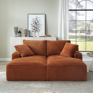 English Elm Compressible Corduroy Double Chaise Lounge with Cupholders, No Assembly, Spring-Padded Comfort Sleeps 94 Orange W2339P346394