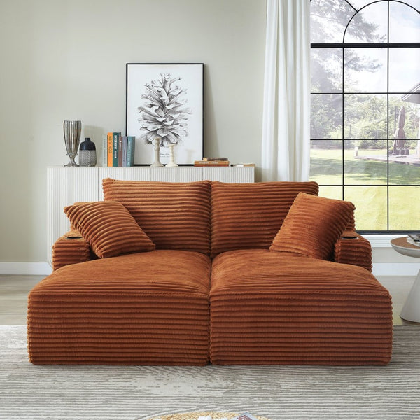 English Elm Compressible Corduroy Sleeper Loveseat with Cupholders Ready in 72 Hours No Assembly Orange W2339P411865