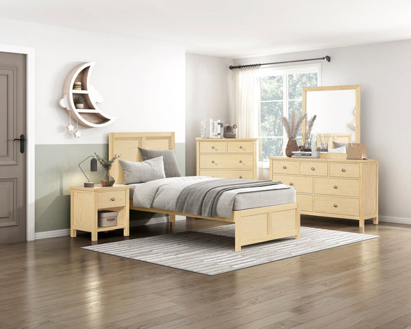 English Elm Contemporary Natural Pine Twin Bed Tall Headboard Slat Support Farmhouse Bedroom Frame B011S02458