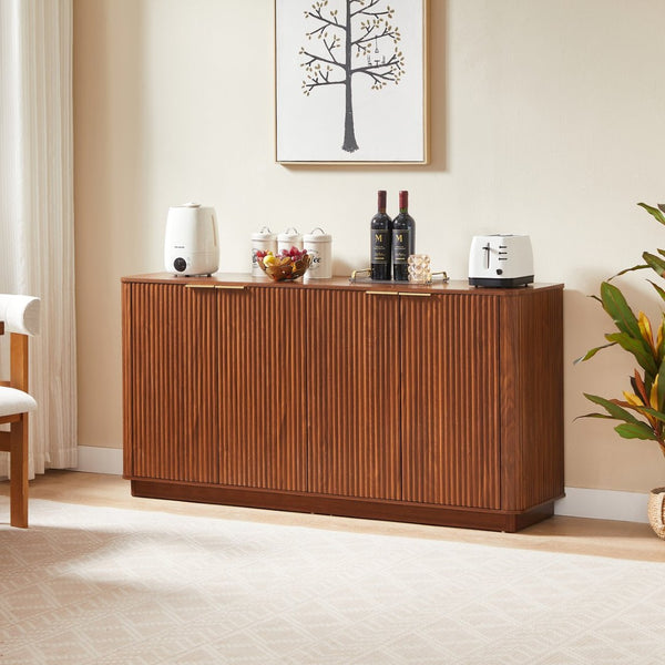 English Elm 63" Wave Front Sideboard with Four Door Storage for Living Room Hallway Bedroom Walnut W1820P431359