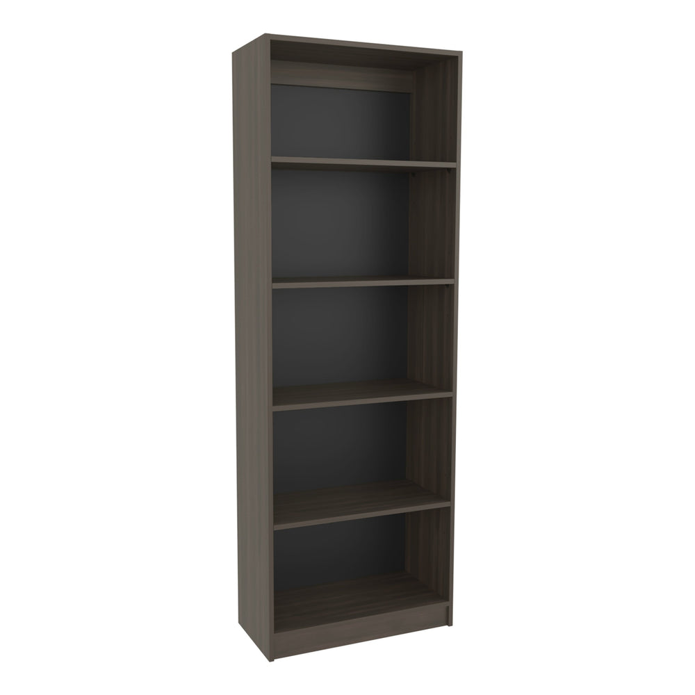 English Elm 4-Tier Bookcase Modern Vertical Storage in Dark Walnut & Black Wengue — Spacious, Eco-Friendly 4-Shelf Organizing Unit B097P350330