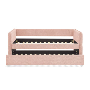 English Elm Daybed Boucle Upholstered Tufted Twin Trundle Sofa for Guest Bedroom Studio Lounge Pink W1413S00172