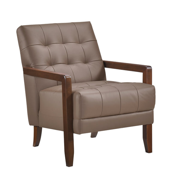 English Elm Modern Tufted Leather Accent Chair with Walnut Wood Frame, Upholstered Seat, Compact Stylish Design Brown 28 L x 21 W x 25.75 H B011P271923