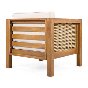 English Elm Acacia Wood Outdoor Lounge Chair with Wicker Arms Teak Finish Patio Seating N779P359686B-2