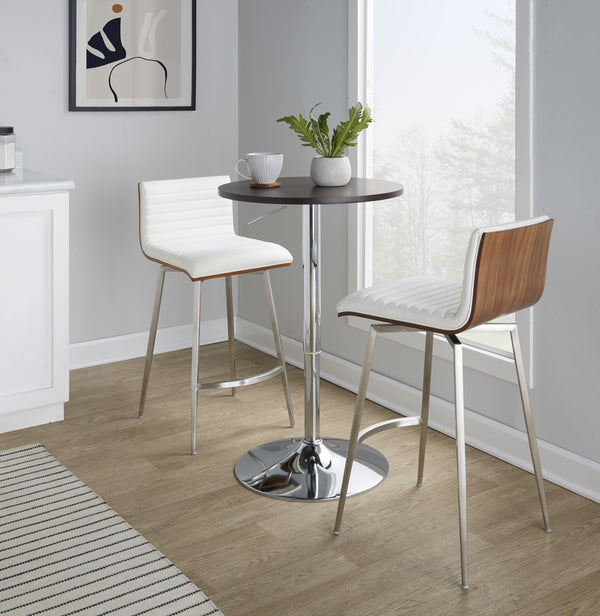 English Elm Mason Mid-Century Counter Height Dining Set with Adjustable Table, 360° Swivel Stools, Faux Leather Upholstery B202S01465