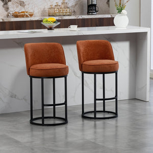 English Elm Counter Height Barstools Set of 2 Linen Upholstered Barrel Seat with Iron Legs Orange W395P410432