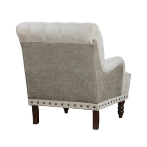English Elm 1pc Beige Accent Chair – Button-Tufted Fabric, Nailhead Trim, Solid Wood Frame, Luxurious Living Room Seat B011P281844