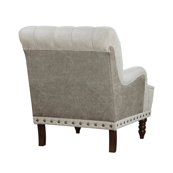 English Elm 1pc Beige Accent Chair – Button-Tufted Fabric, Nailhead Trim, Solid Wood Frame, Luxurious Living Room Seat B011P281844