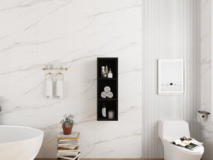 English Elm 12 Inch Wall Mounted Open Shelf Tower Dark Oak Finish for Bathroom or Study W1972P457978