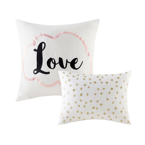 JLA Home Intelligent Design - Metallic Raina Comforter Set with Geometric Metallic Print, Embroidered Pillows & Antimicrobial Finish Blush/Gold ID10-1246