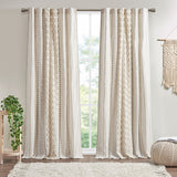 INK+IVY Imani Mid-Century Cotton Printed Curtain Panel with Chenille Stripe and Lining II40-1180 Ivory