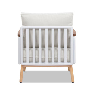 English Elm Jennifer Taylor Home - Calarono Teak & Aluminum Patio Accent Arm Chair Set of 2 — Sand Dune Chenille Cushions, UV‑Resistant Comfort, Rust‑Proof Frame (32x30x30) B2719P320844